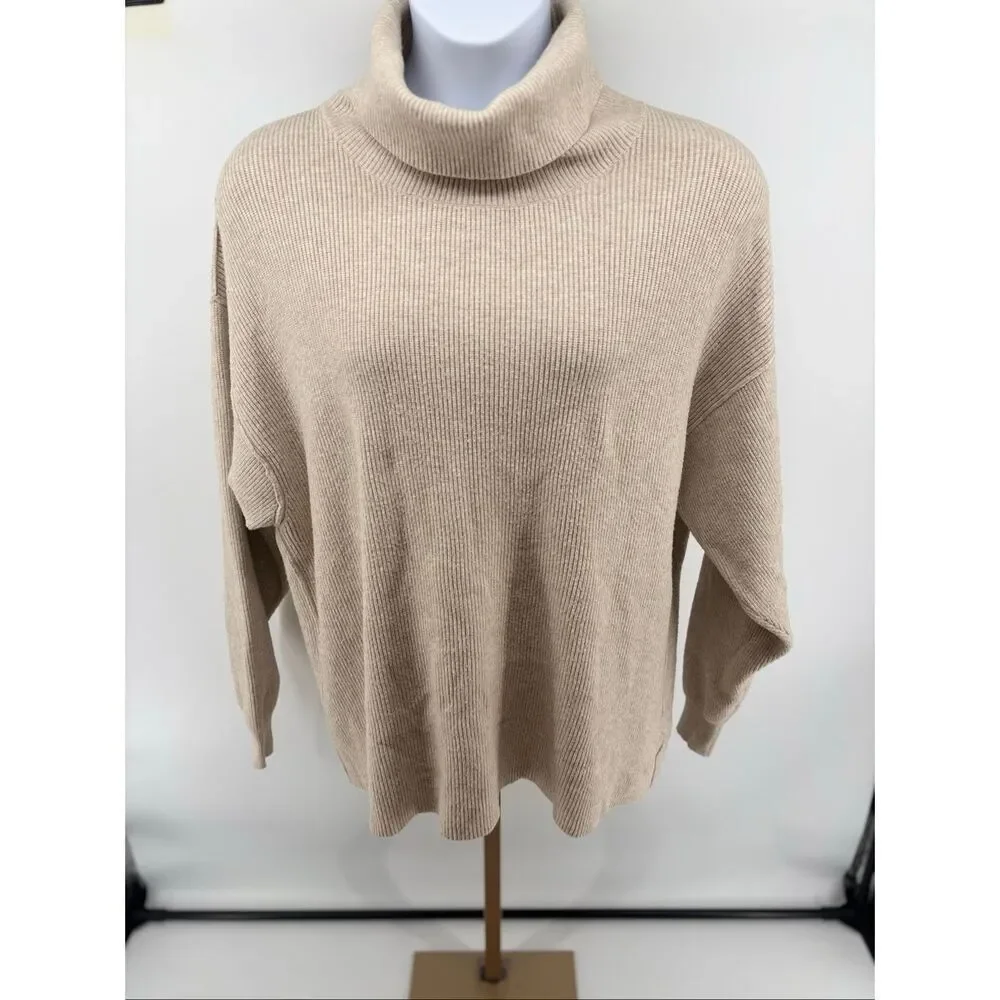 Free People Softly Structured Turtleneck Sweater Size L Oatmeal